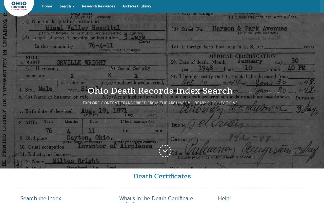 Perrysburg resident lookup Ohio historical death index